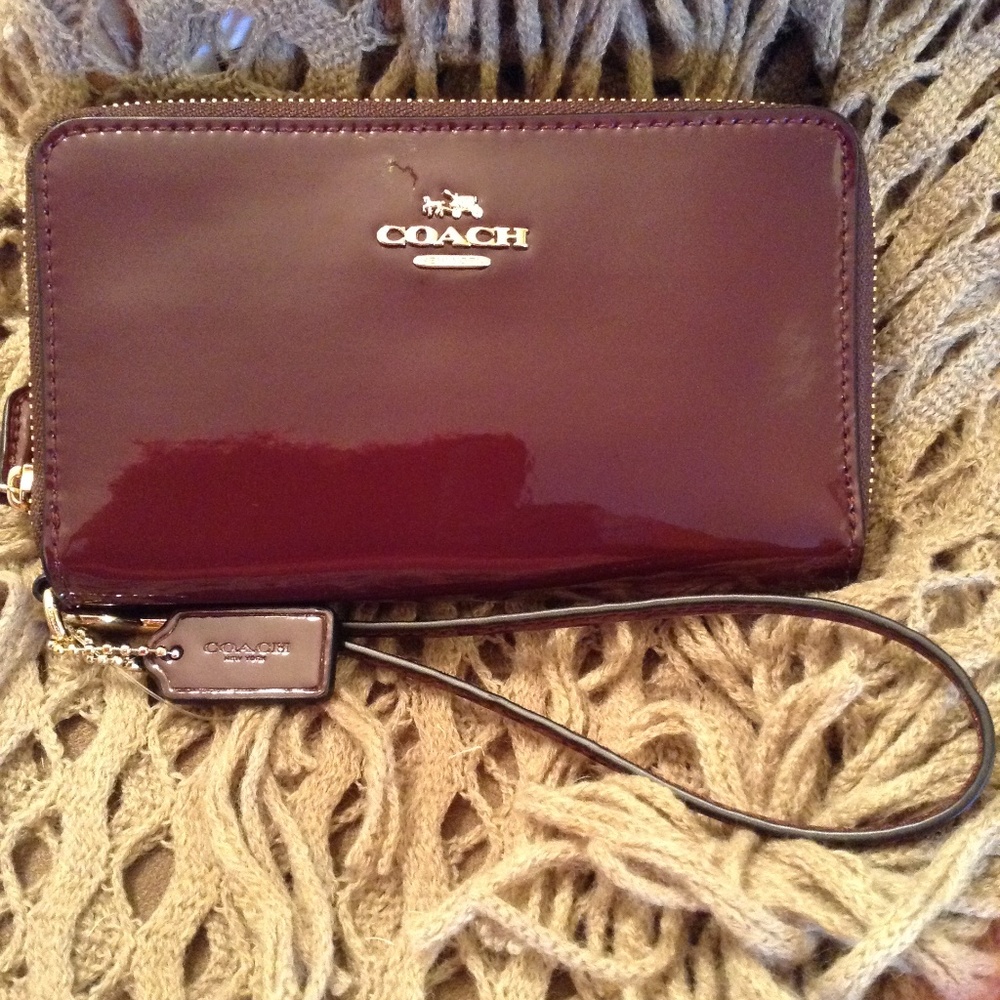Coach Oxblood Double Zip Phone Wallet